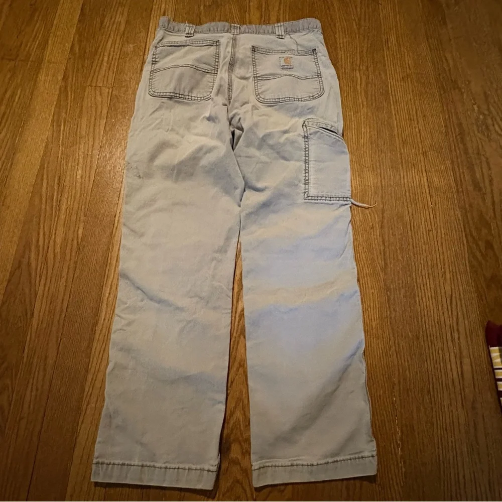 Distressed Carhartt Relaxed Fit Work Pants 33x30 Gray Double Knee Utility Cargo‎